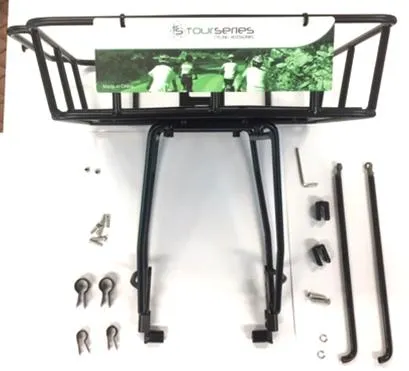 FRONT RACK with Fixed Basket, Heavy Duty, weight limit of 10kg, Fits 26-29 er bikes, Alloy - Black