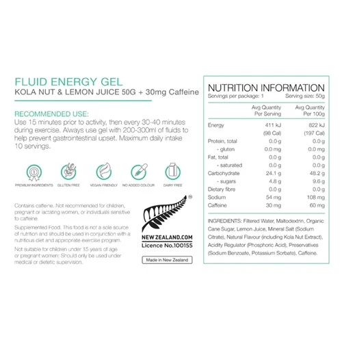 PURE Sports Nutrition Energy Gel - Kola Nut & Lemon Juice w/Caffeine - 35g - Image 2
